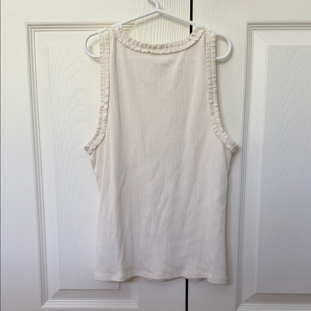 Crewcuts Cream Ribbed Tank with Ruffle Trim - Picture 3 of 3